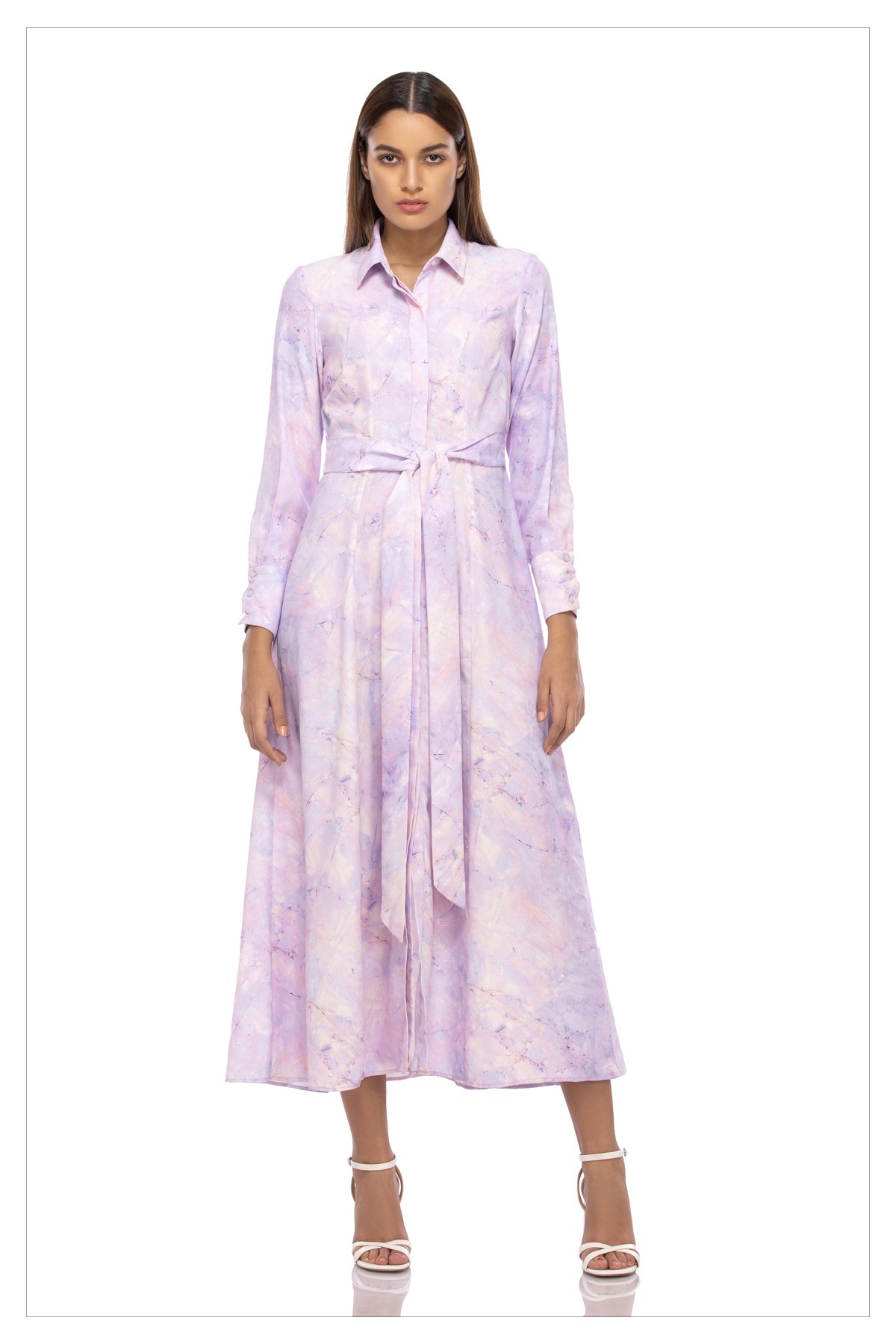 Marble Printed Silk Crepe Maxi Shirtdress