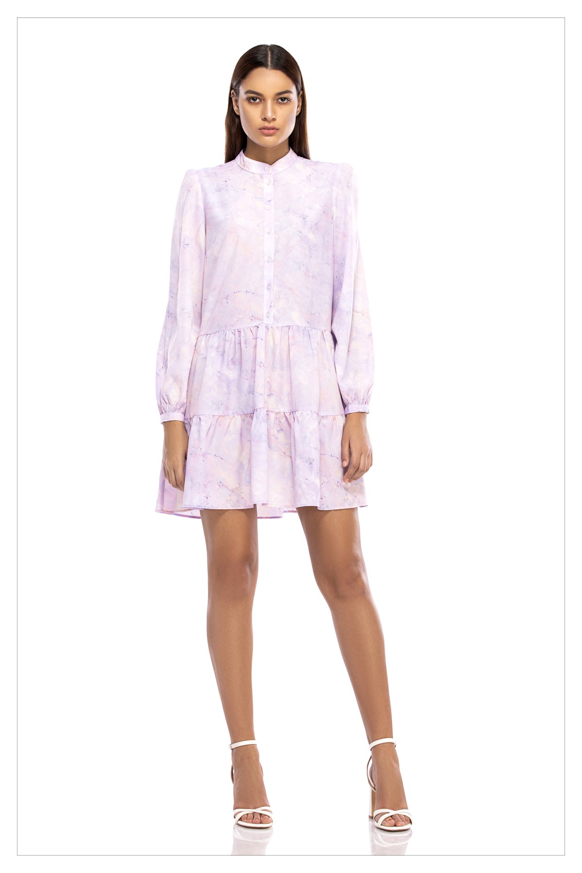 Marble - Printed Silk Crepe Mini Relaxed Dress