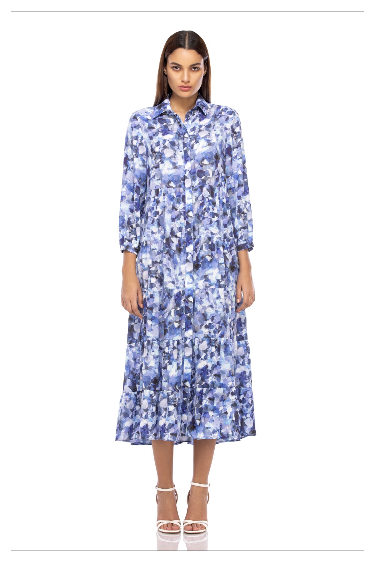 Camouflage Texture - Printed Silk Crepe Maxi Relaxed Fit Dress