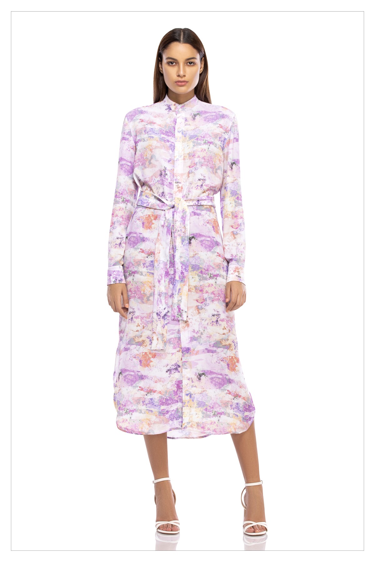 Abstract - Printed Silk Crepe Midi Shirtdress