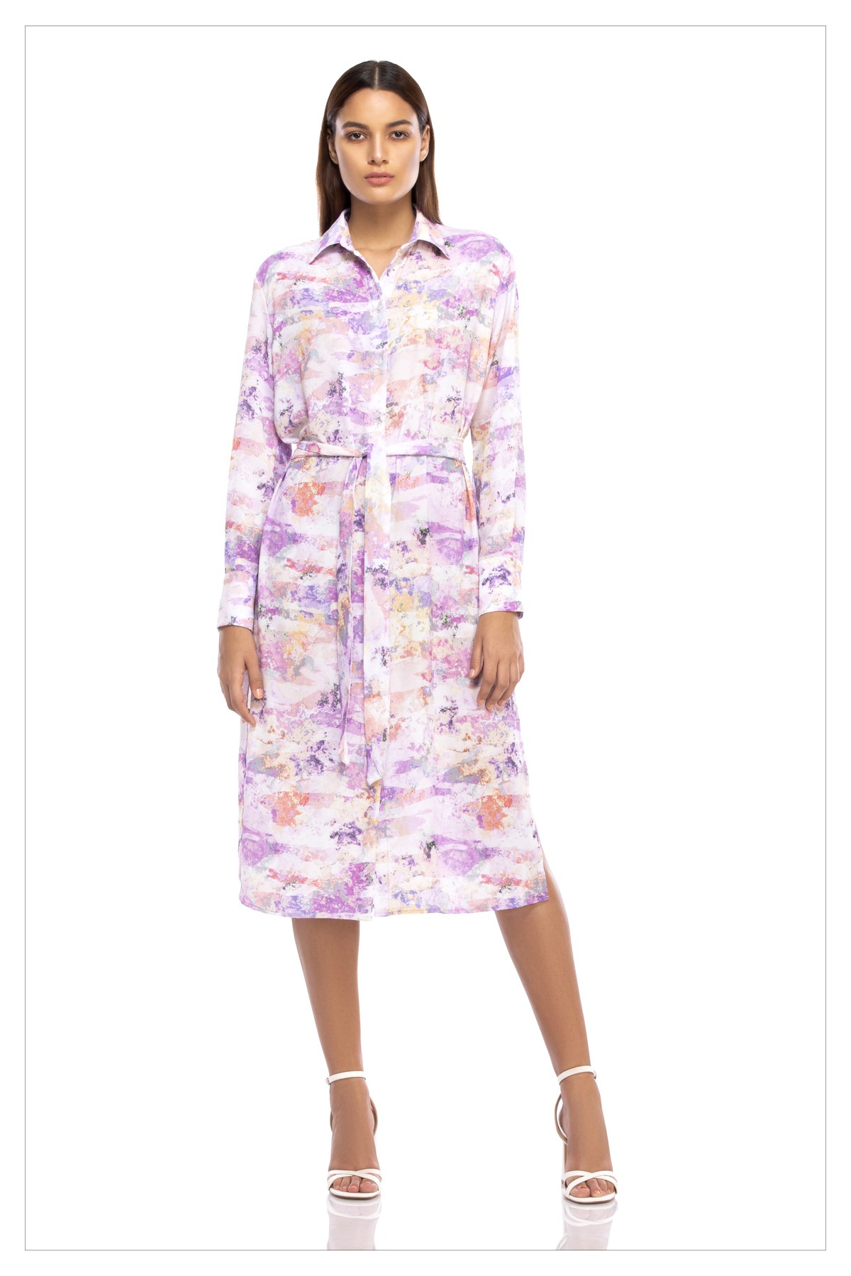 Abstract - Printed Silk Crepe Midi Shirtdress