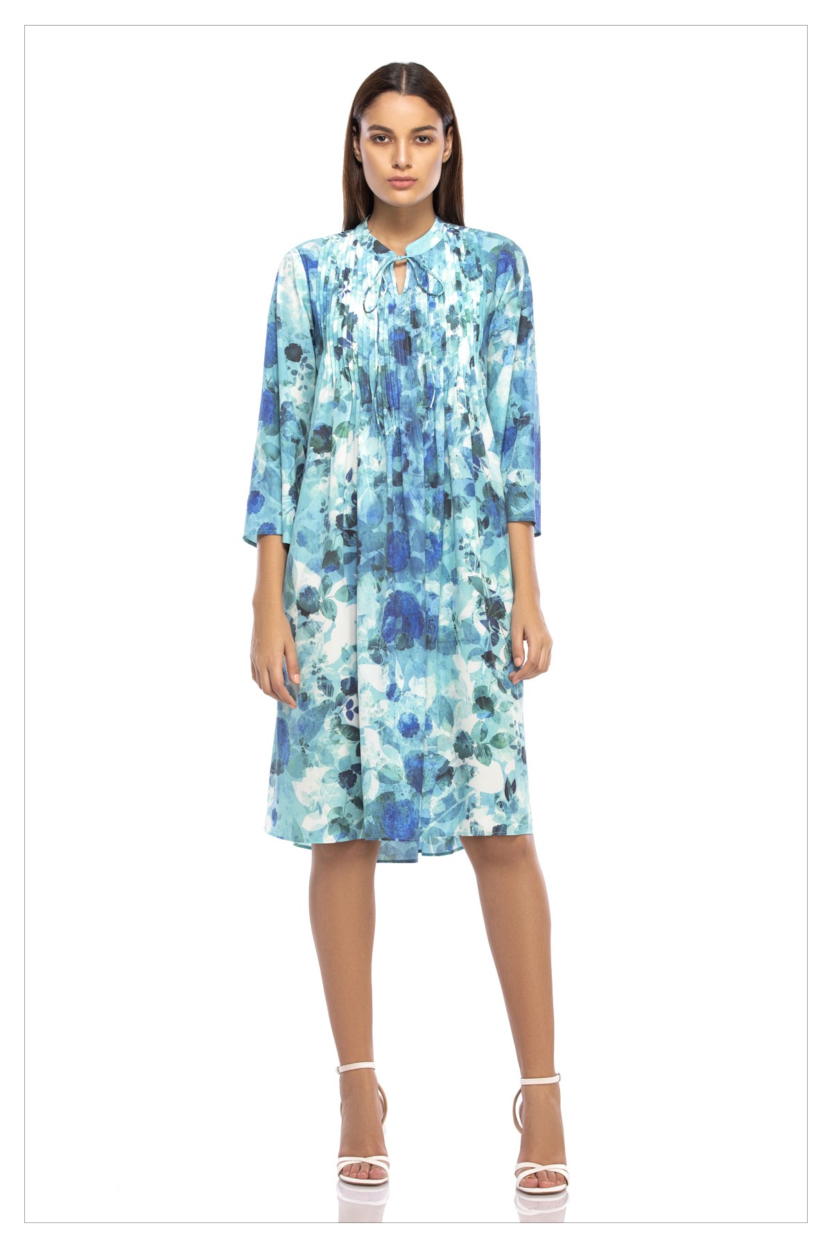 Floral Watercolour - Printed Silk Crepe  Midi Relaxed Fit Tunic Dress