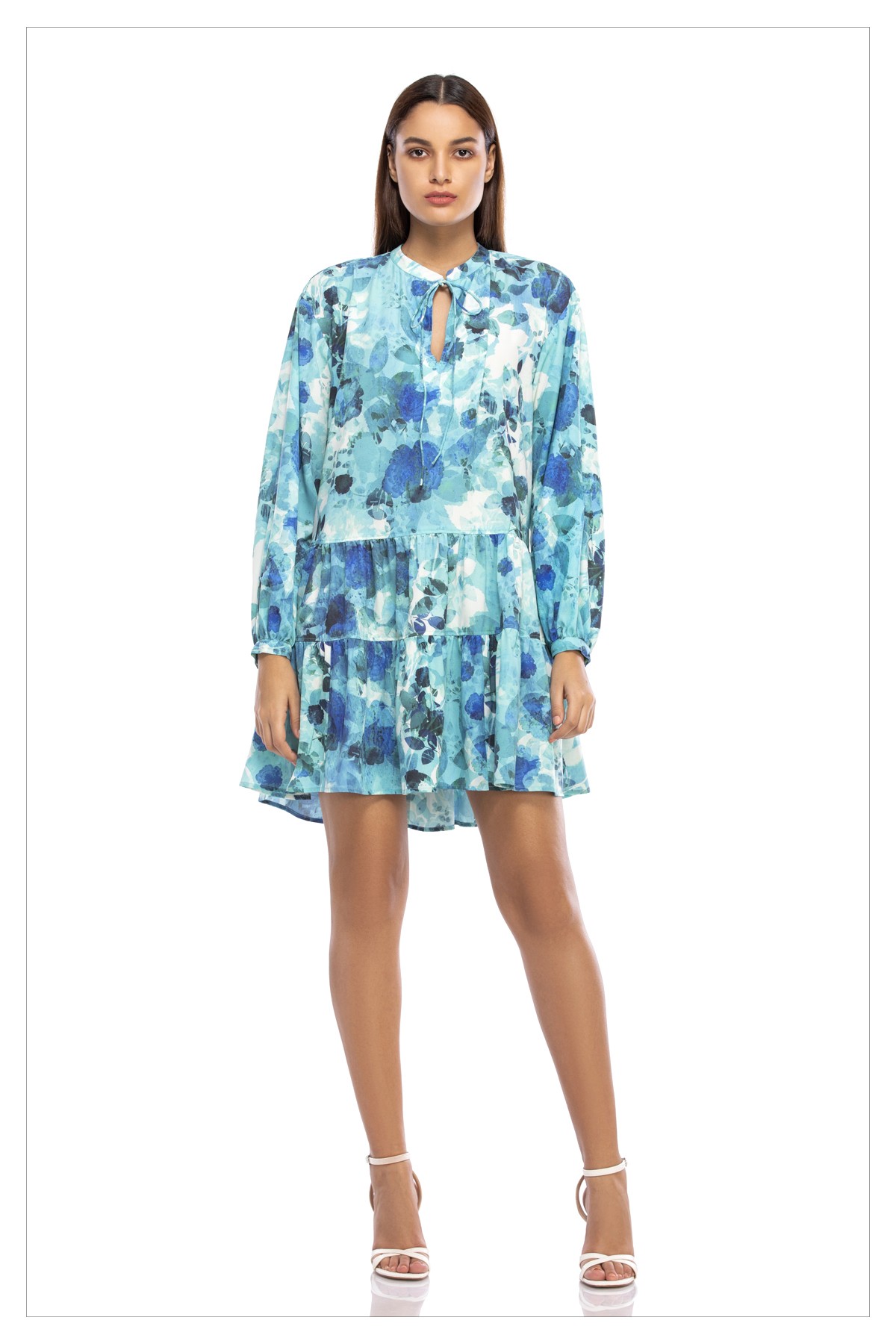 Floral Watercolour - Printed Silk Crepe Mini Relaxed Fit Tunic Dress