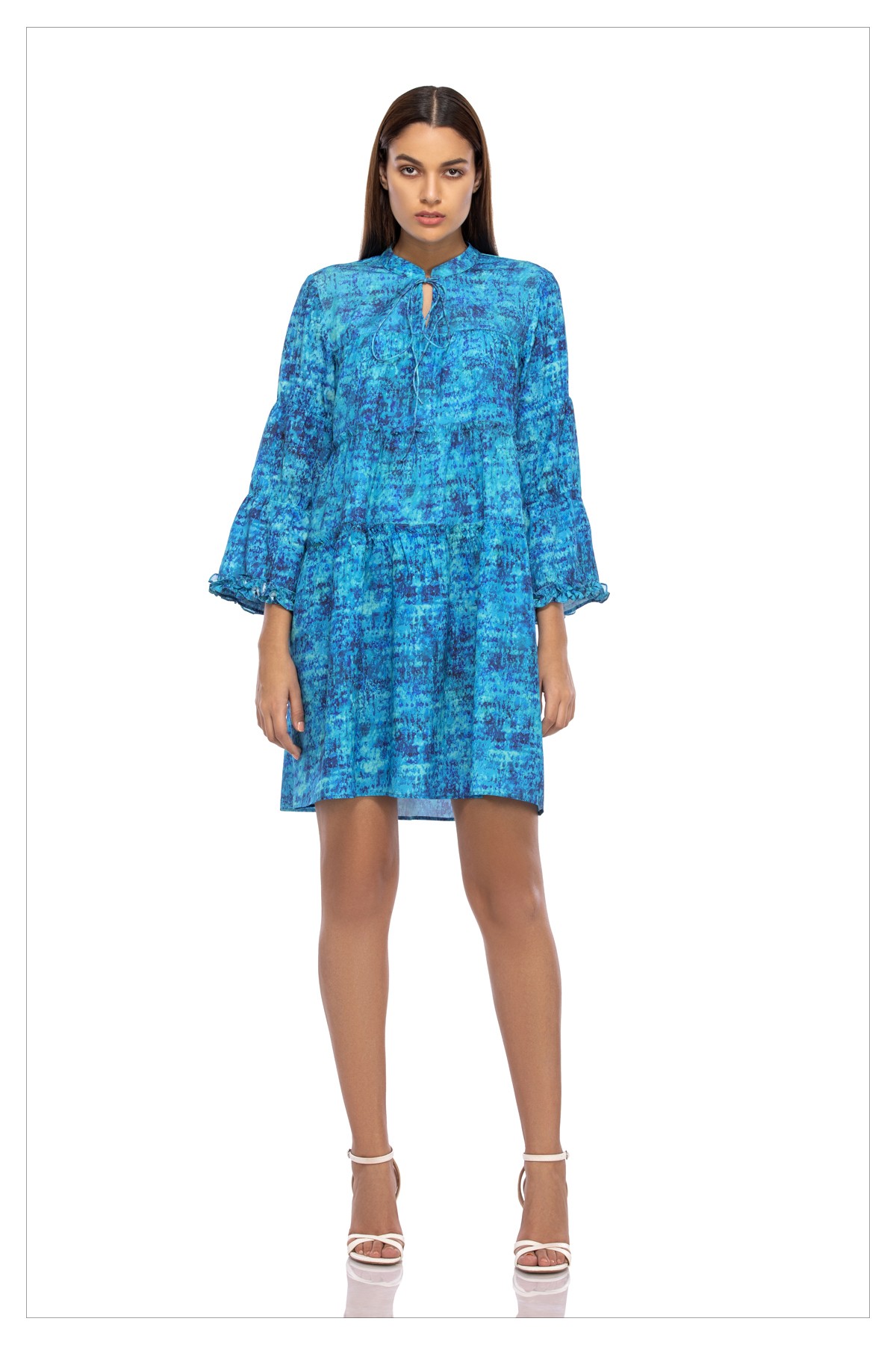 Texture - Printed Silk Crepe Mini Relaxed Fit Tunic Dress
