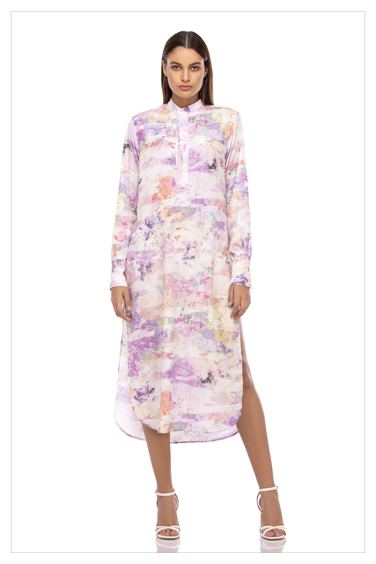 Abstract - Printed Silk Crepe Midi Shirtdress