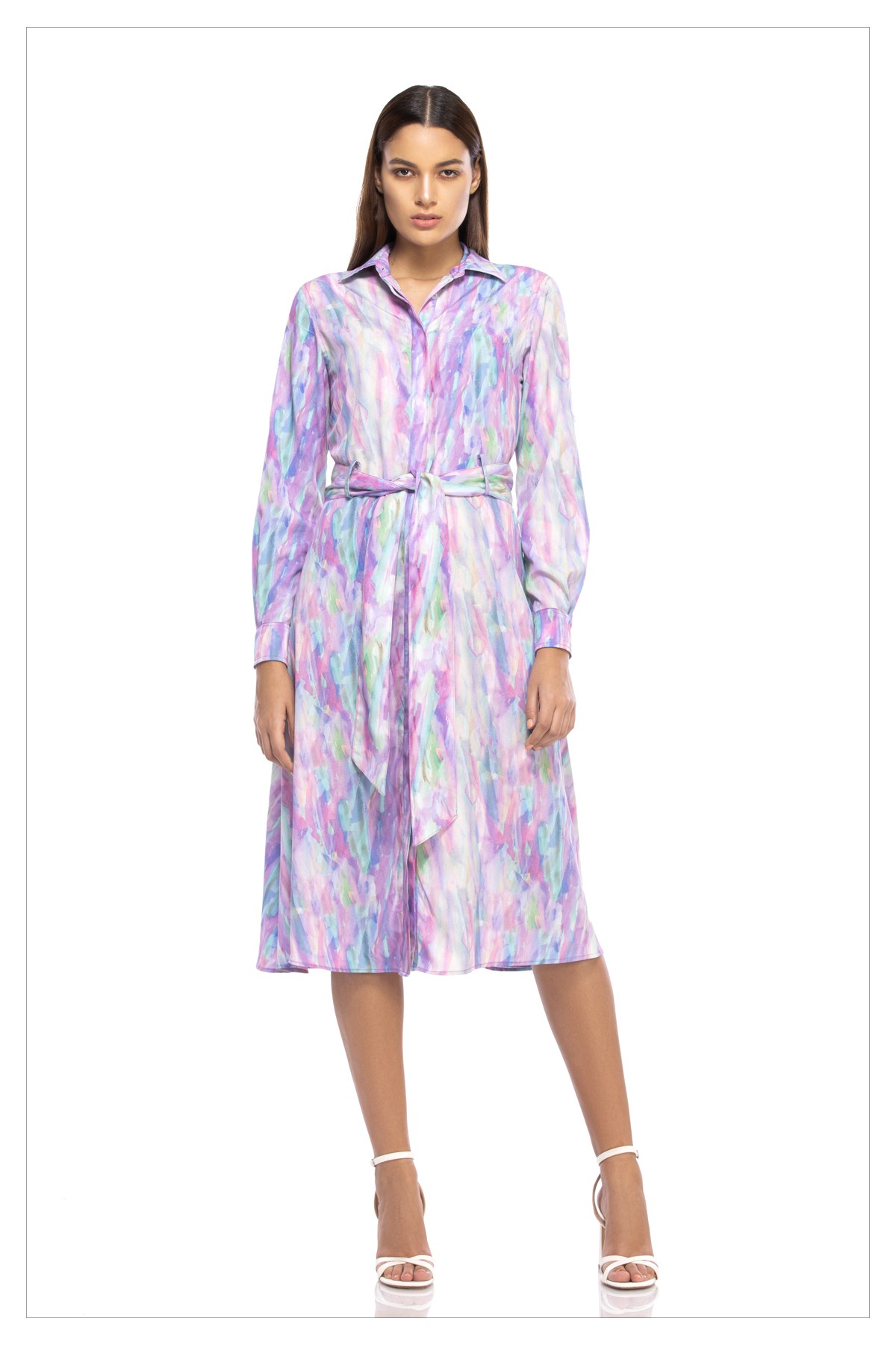 Vertical Surface - Printed Silk Crepe Midi Shirtdress