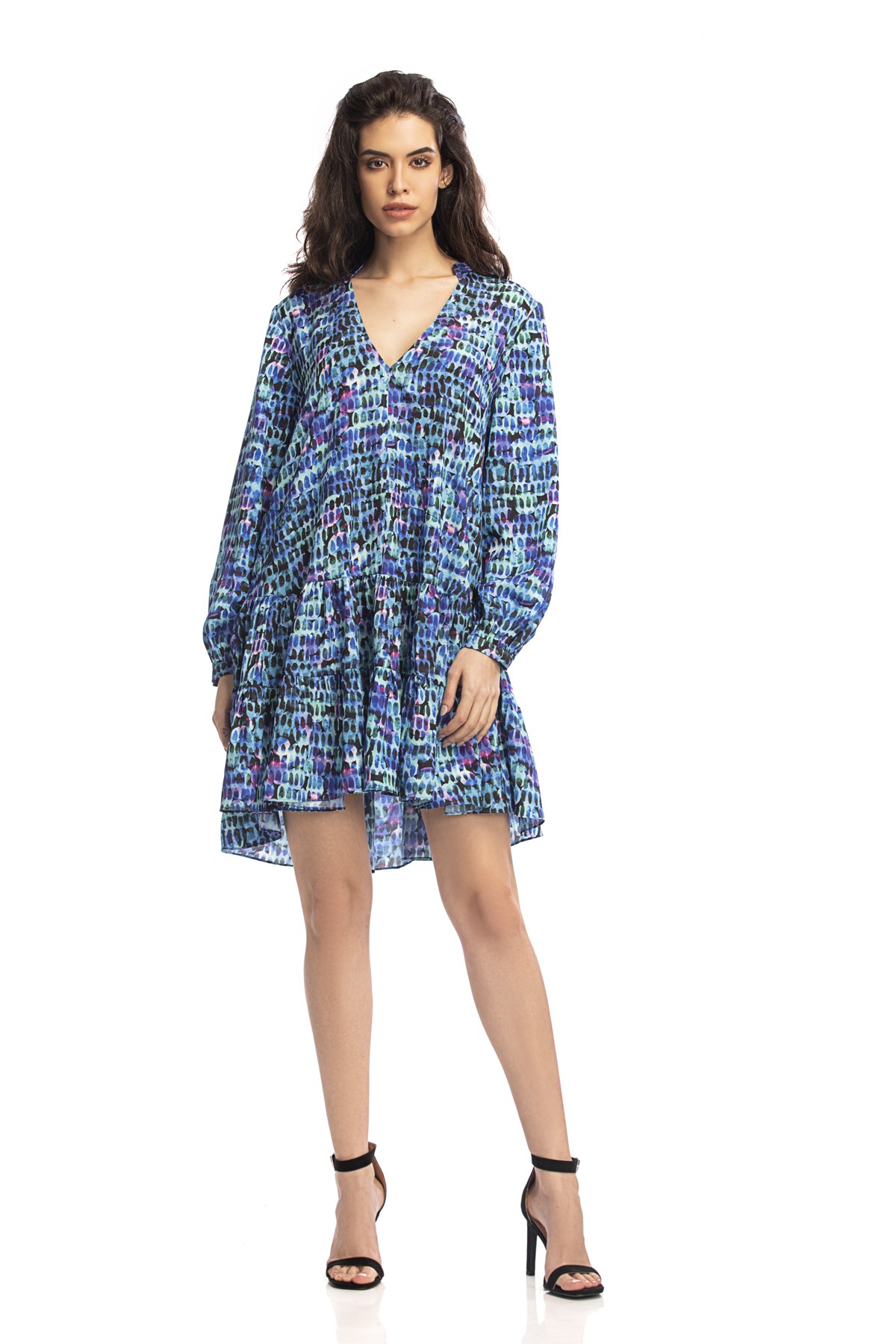 Droplets - Printed Silk Crepe Mini Relaxed Fit Tunic Dress