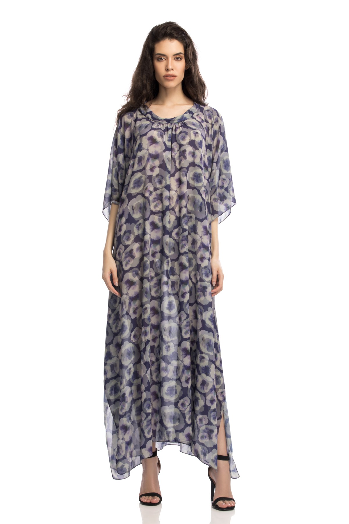 Floral - Printed Silk Georgette Maxi Kaftan Dress