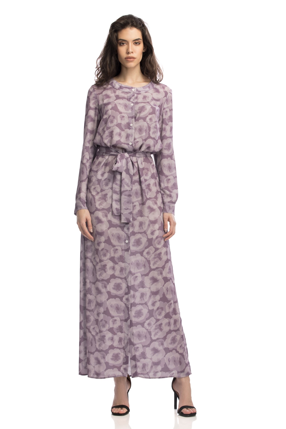 Floral - Printed Silk Georgette Maxi  Shirtdress